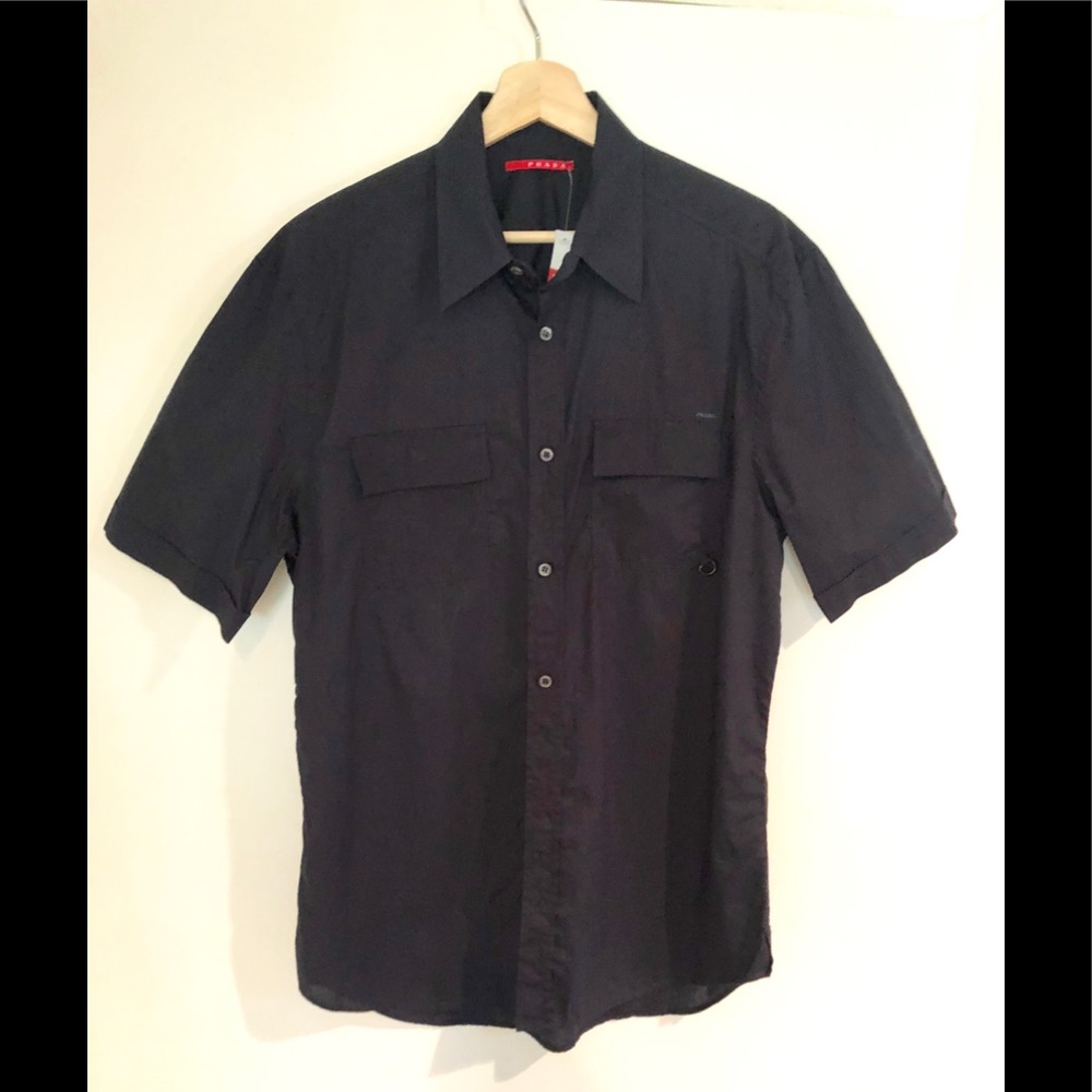 Men’s navy Prada cotton button down shirt sz Large